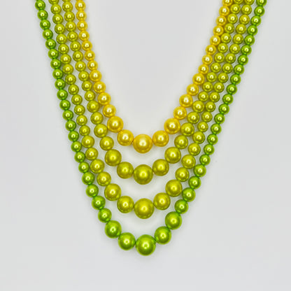 Vintage green and yellow multi strand faux pearl necklace