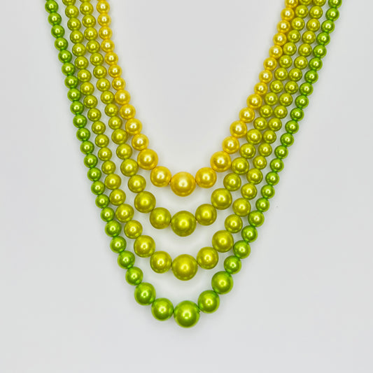 Vintage green and yellow multi strand faux pearl necklace