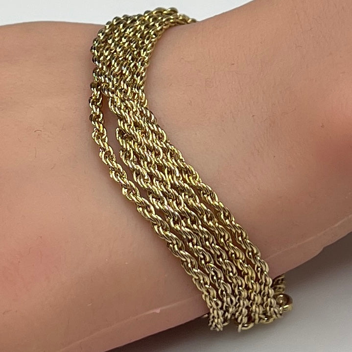 Bracelet modeled on wrist showing rope texture