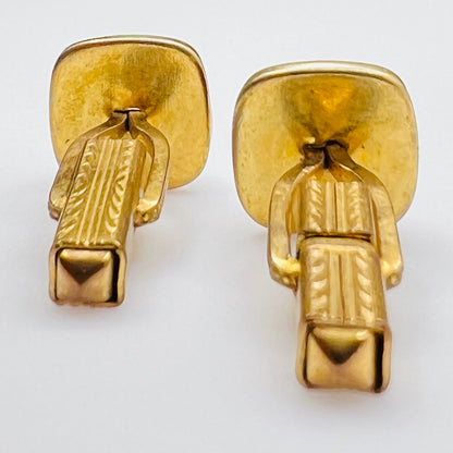 Art Deco estate cufflinks and button studs with square red lucite cabochons