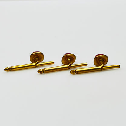 Ruby Red Lucite Cufflinks & Stud Set – 1940s Art Deco – Brass Estate Elegance