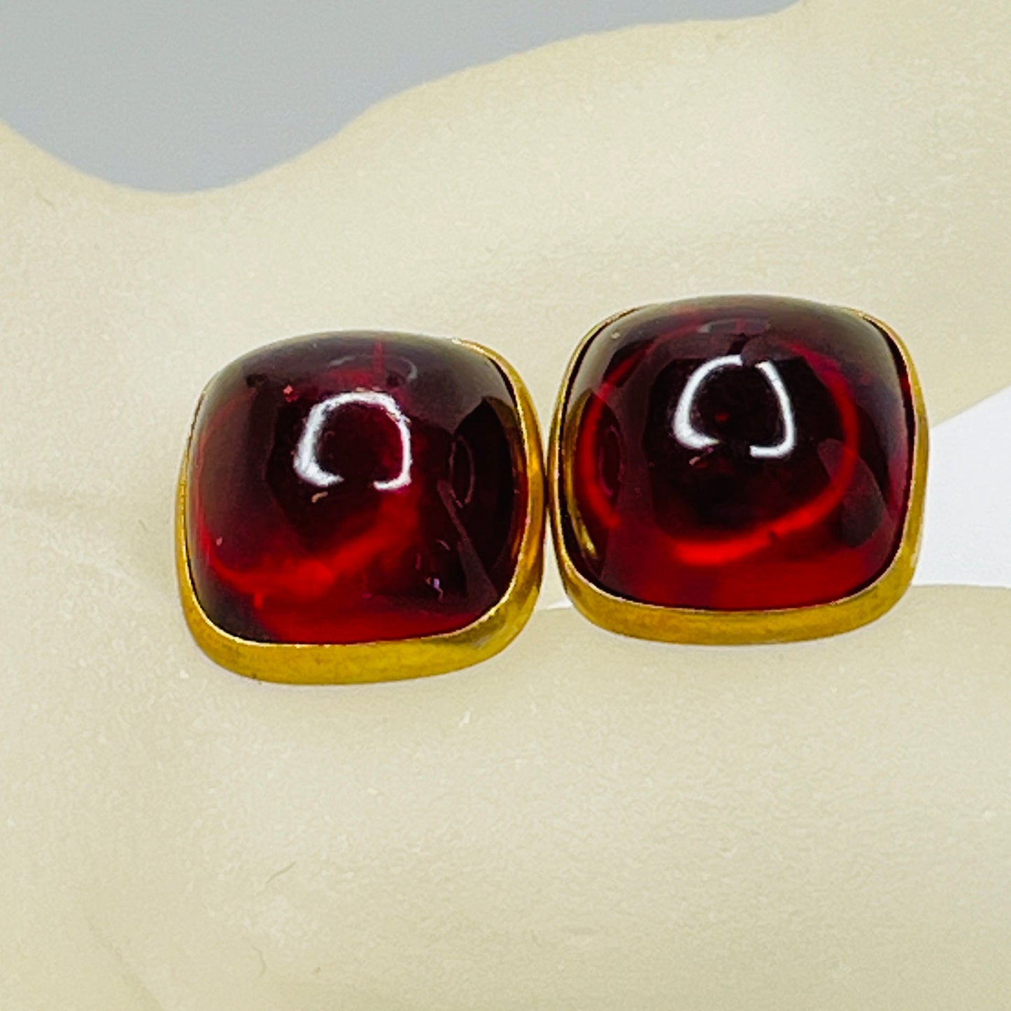 1940s ruby red lucite cufflinks in brass