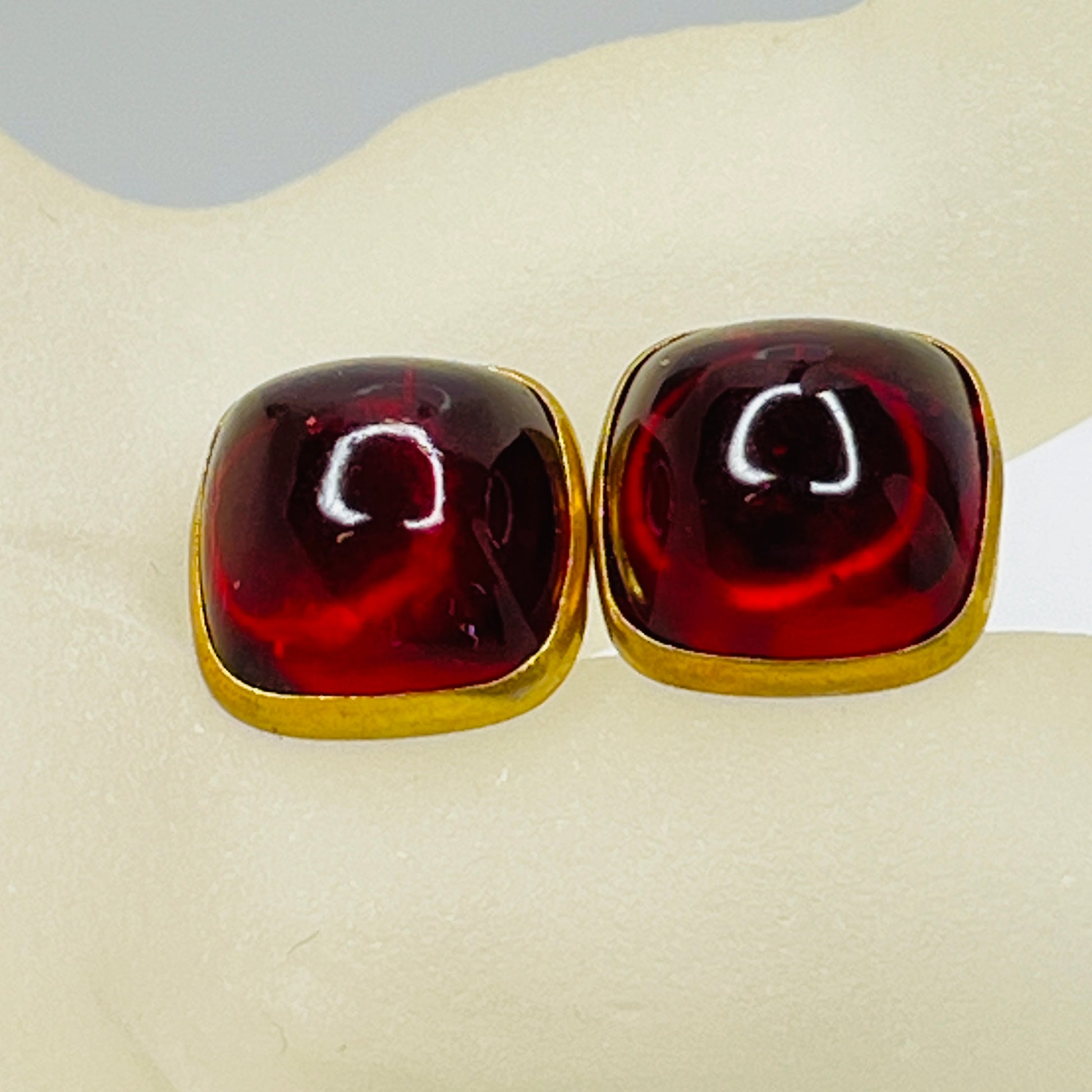 1940s ruby red lucite cufflinks in brass