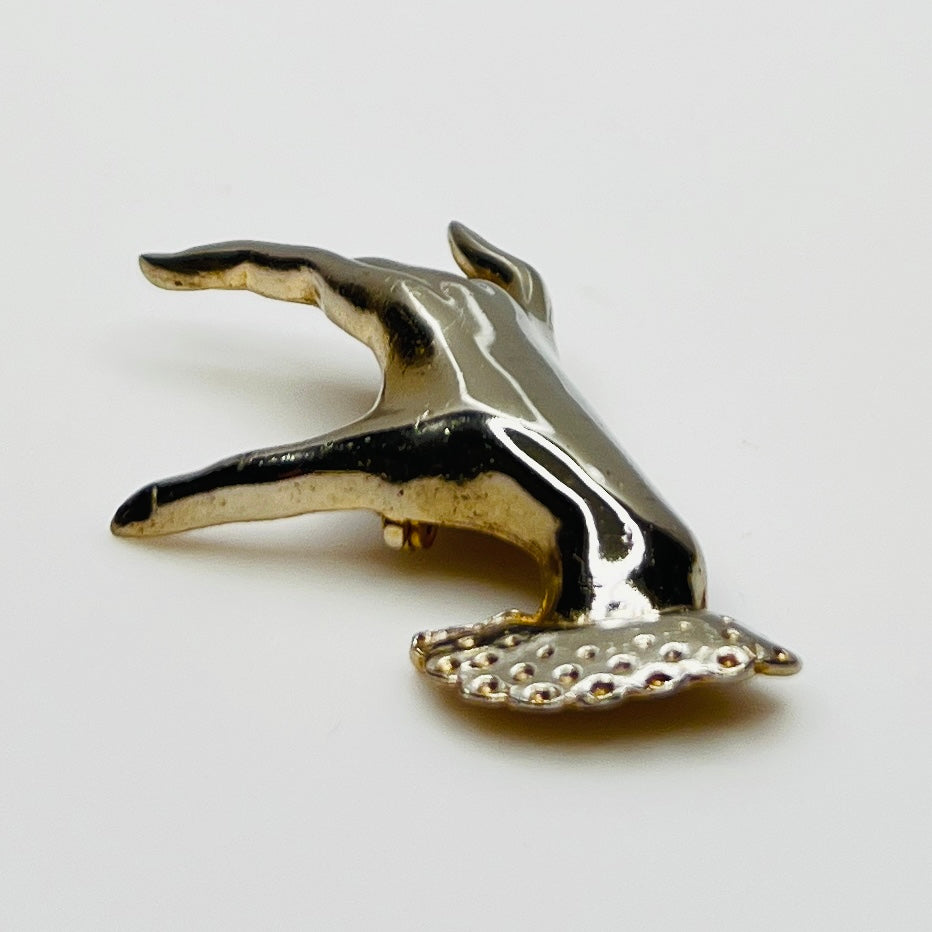 1950s silver tone sculptural hand brooch