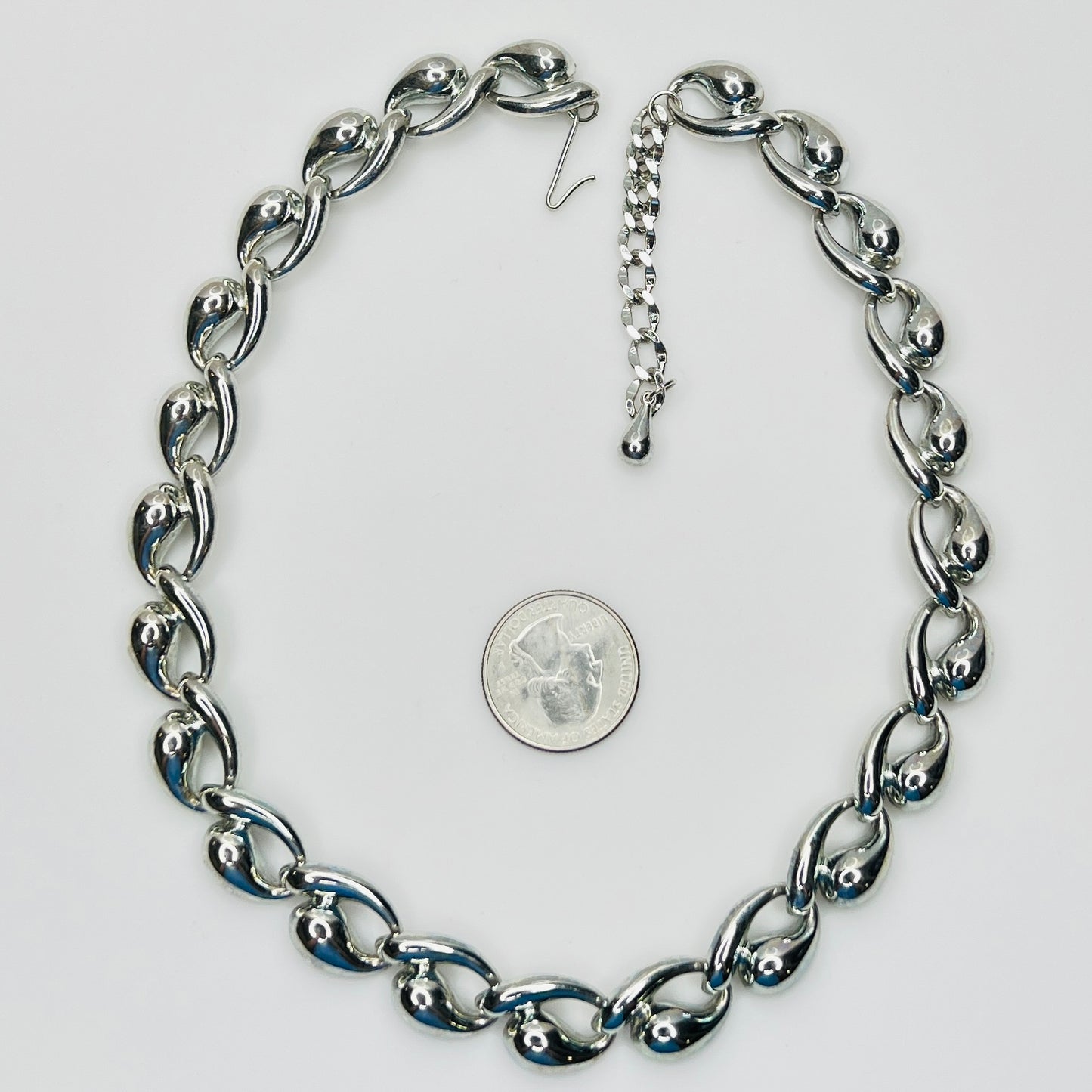 1950s silver link collar necklace with quarter for scale