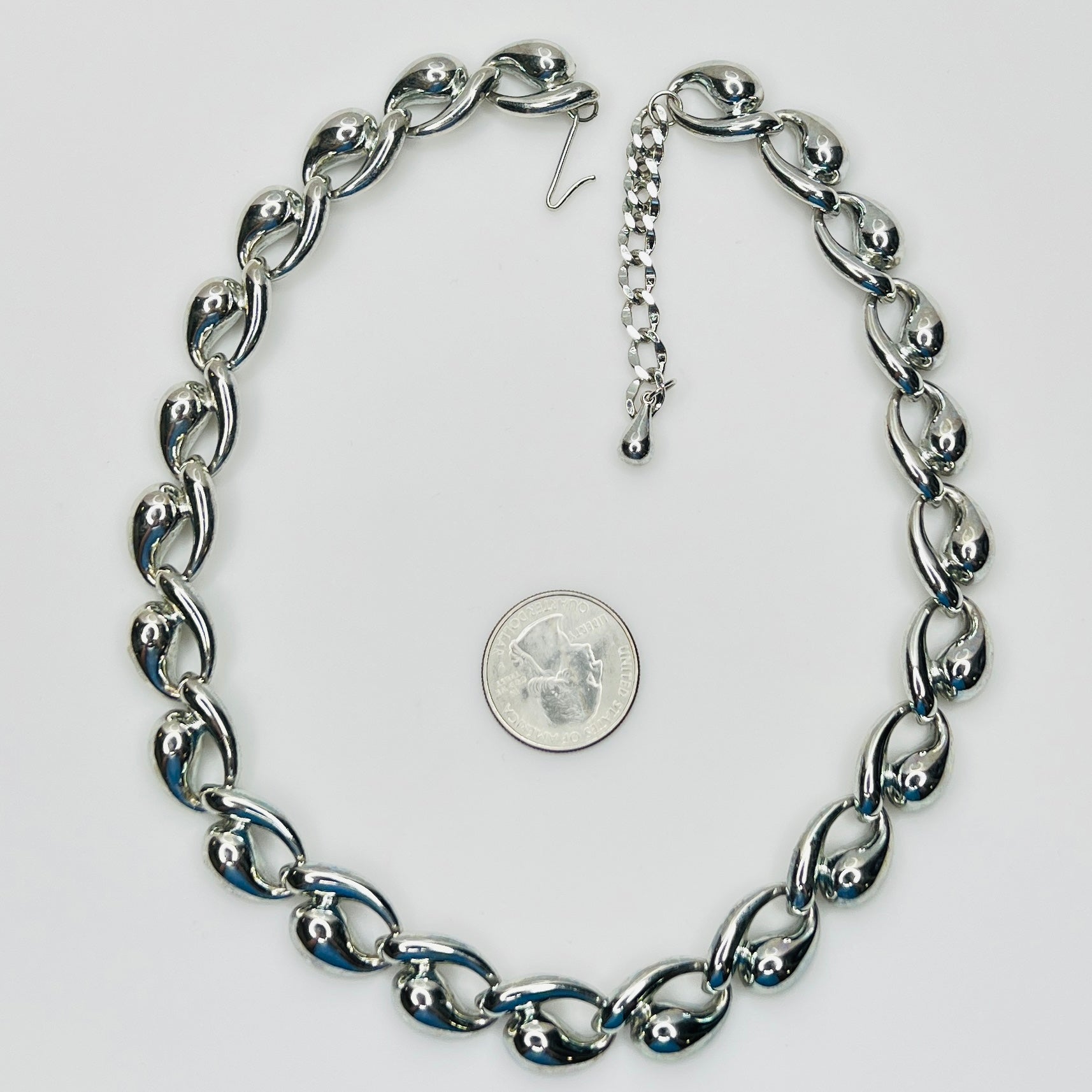 1950s silver link collar necklace with quarter for scale