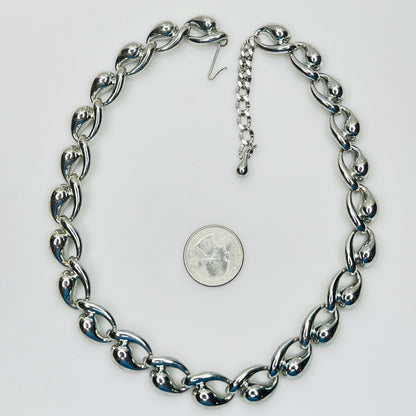 1950s silver link collar necklace with quarter for scale