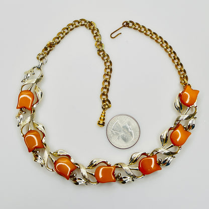 Vintage Star orange thermoset lucite tulip choker necklace