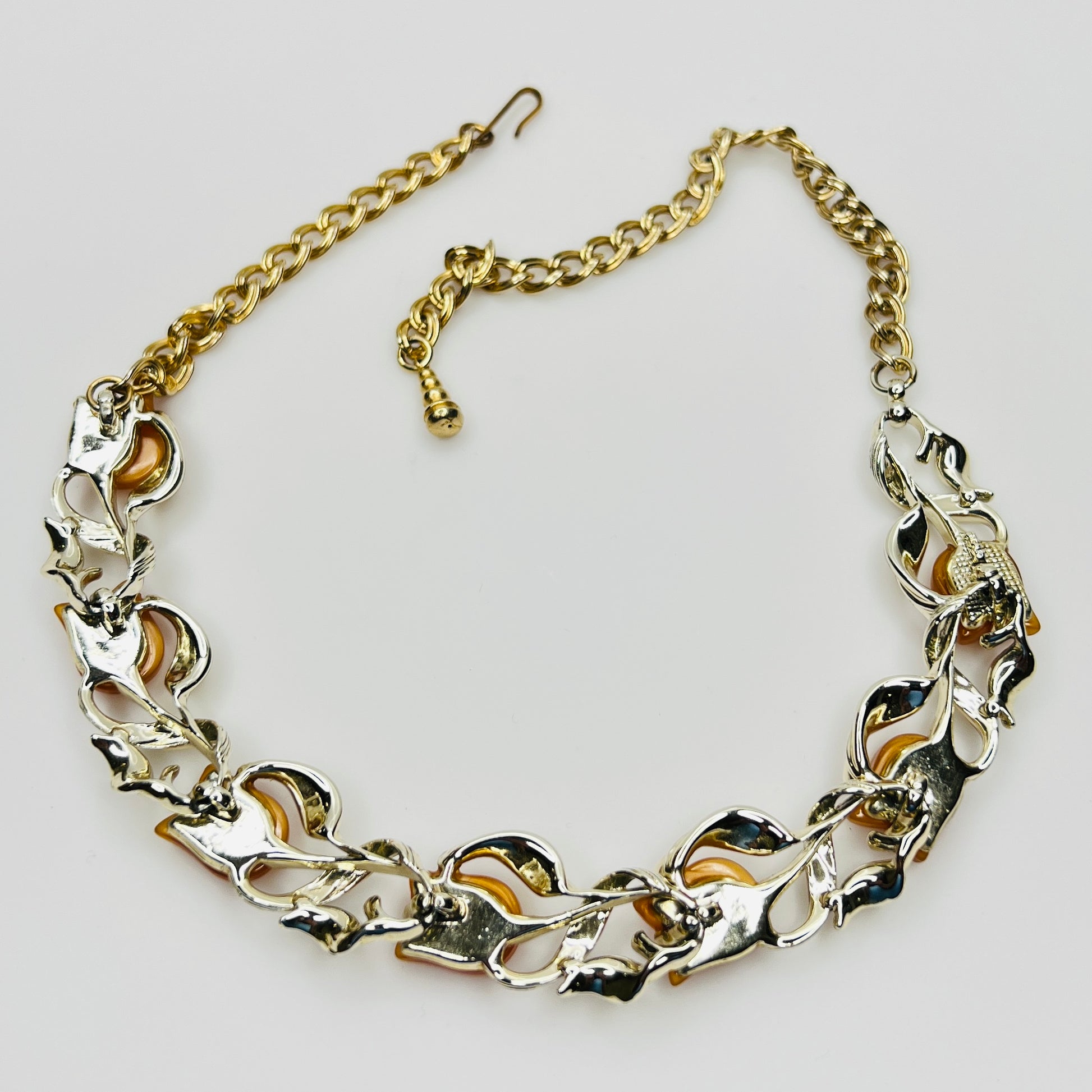Vintage orange lucite tulip necklace with gold tone chain