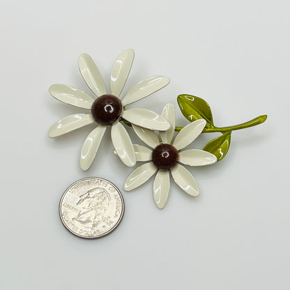 1960s enamel flower power jewelry set with green leaf detail