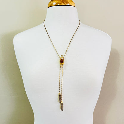 Vintage long gold tone necklace with adjustable slide pendant