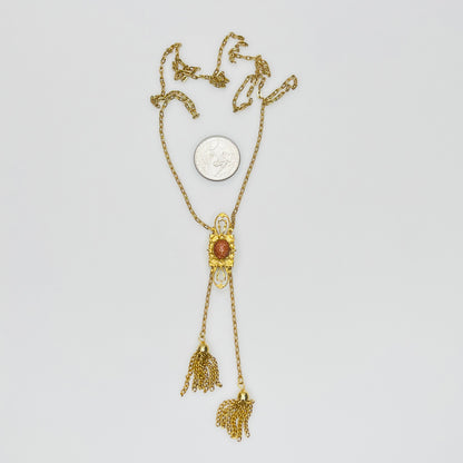 Vintage long gold tone necklace with adjustable slide pendant