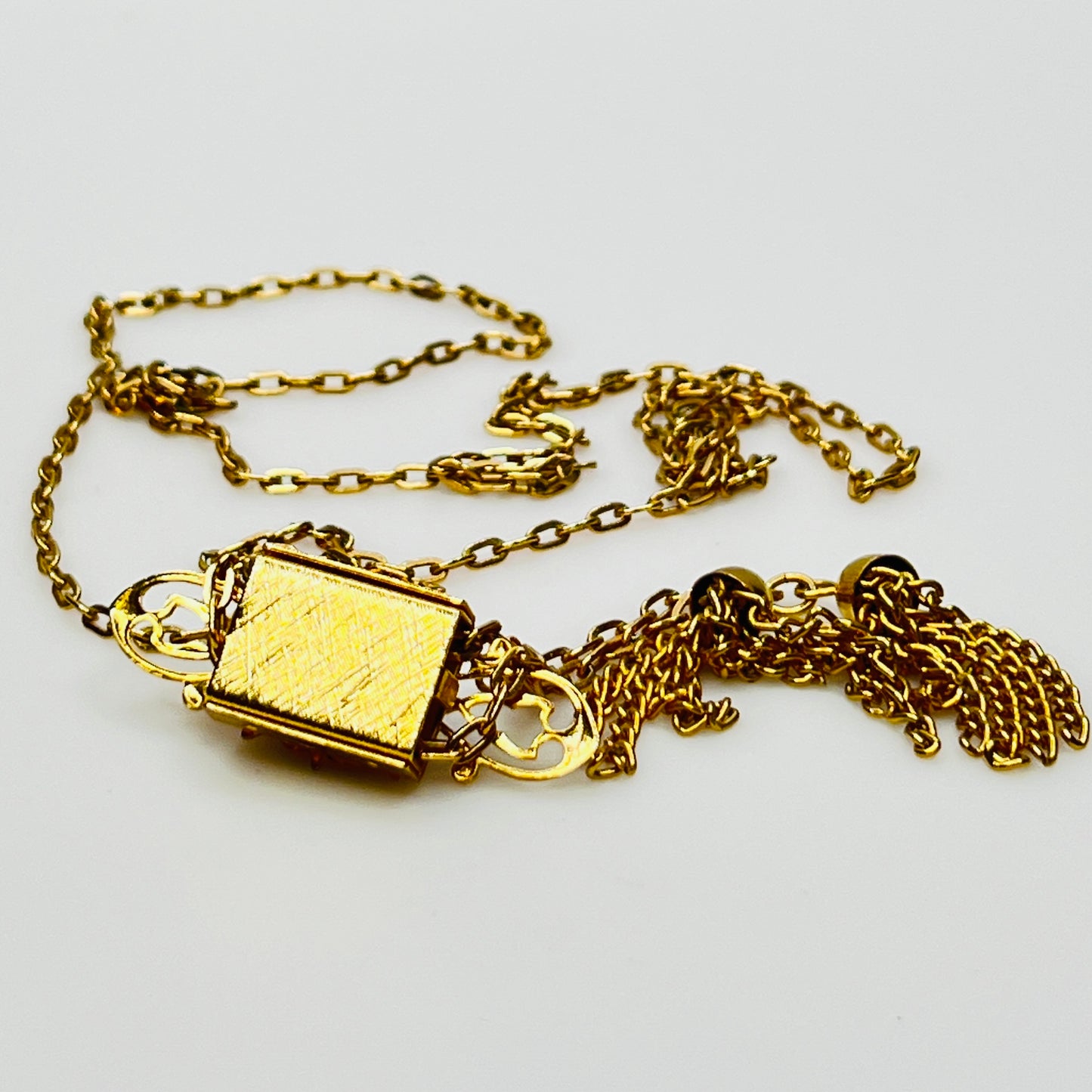 1970s goldstone lariat tassel necklace in gold tone