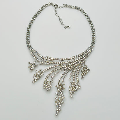 1950s bridal statement necklace with five-inch wide rhinestone bib