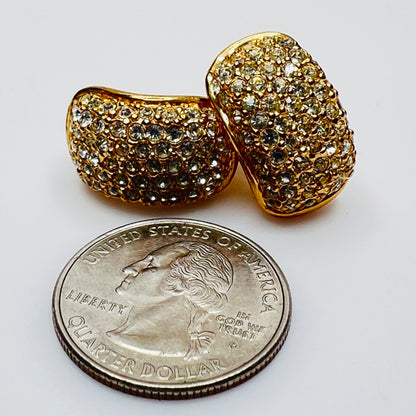 Close-up of vintage Roman earrings with sparkling rhinestones