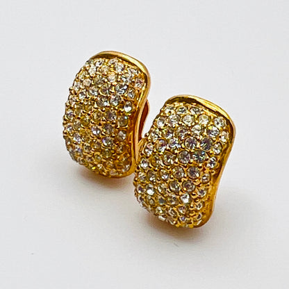 Close-up of vintage Roman earrings with sparkling rhinestones