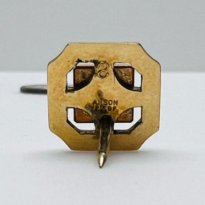 Gold square tie tack with tiger eye stone, vintage Anson design