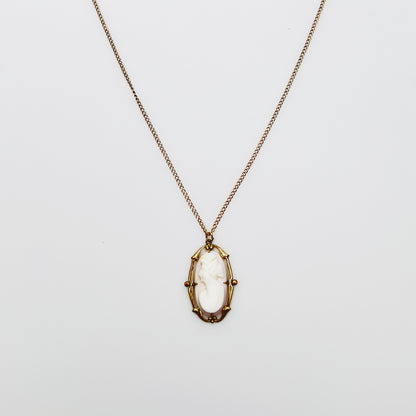 Victorian pink shell cameo pendant gold filled necklace portrait