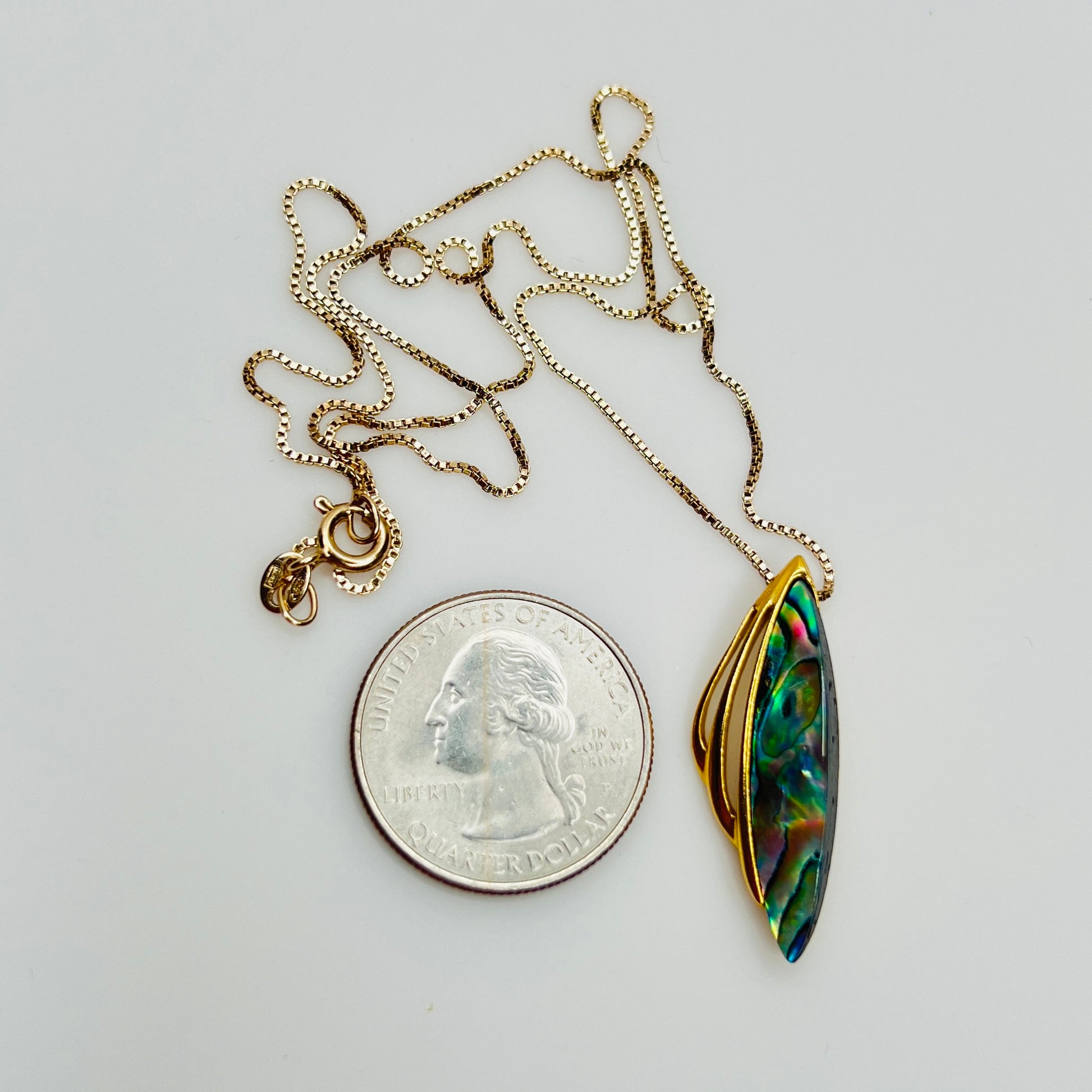 Vintage New Zealand paua shell necklace with vermeil chain