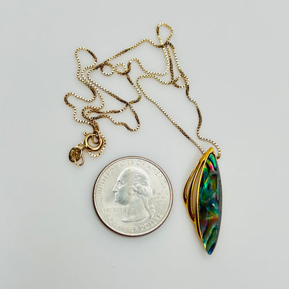 Vintage New Zealand paua shell necklace with vermeil chain