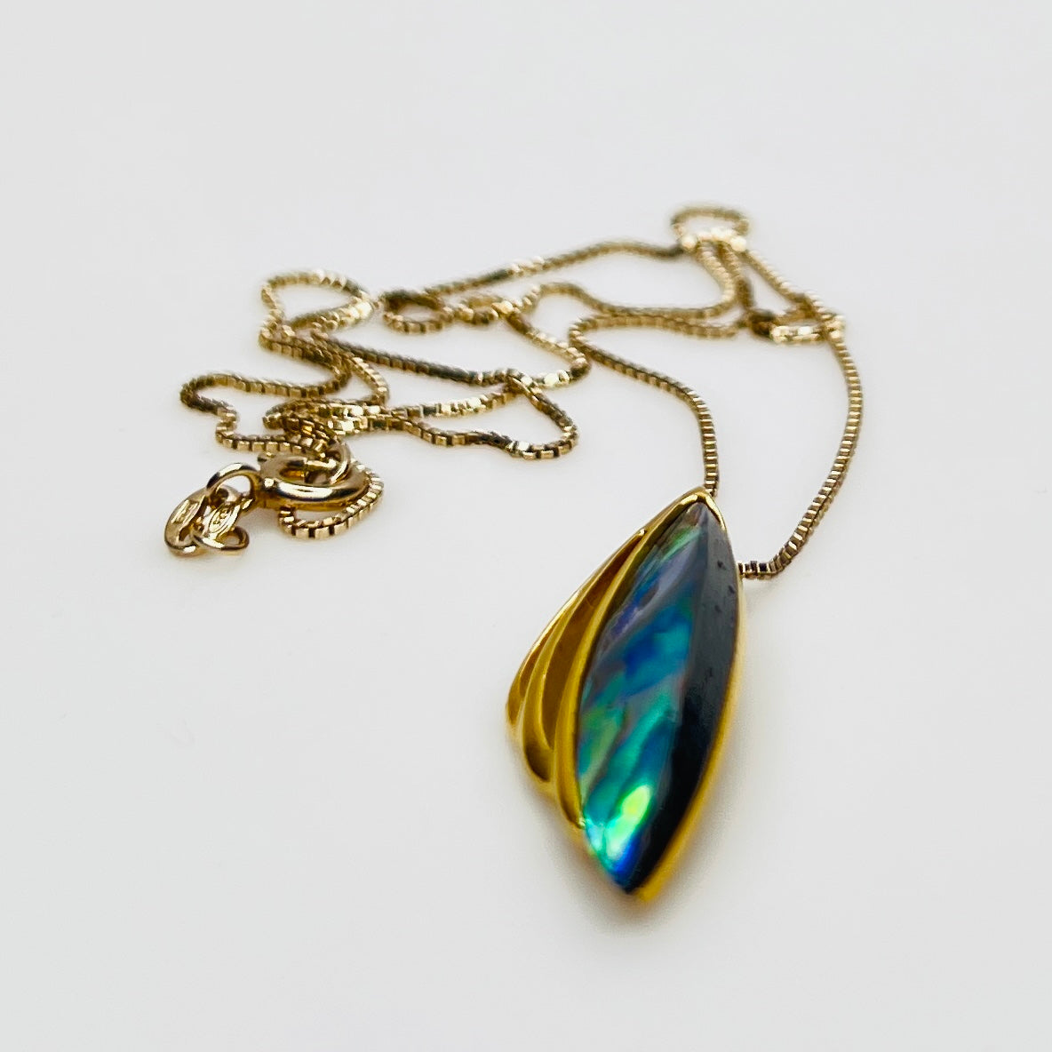 Vintage New Zealand paua shell necklace with vermeil chain
