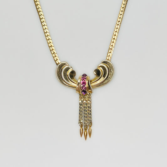 Retro 1940s statement necklace with tassel fringe