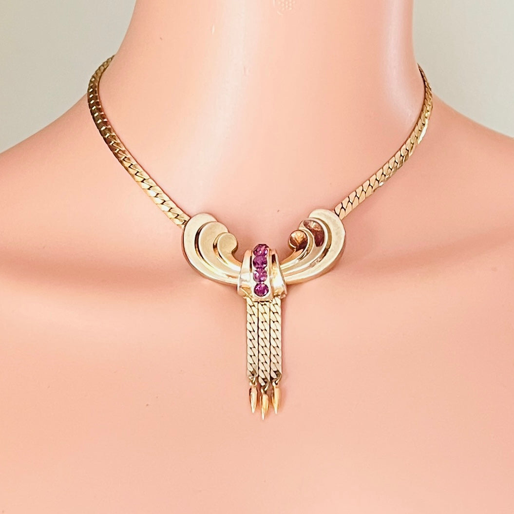 Retro 1940s statement necklace with tassel fringe