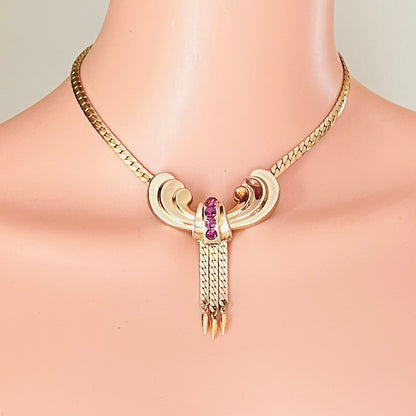 Retro 1940s statement necklace with tassel fringe