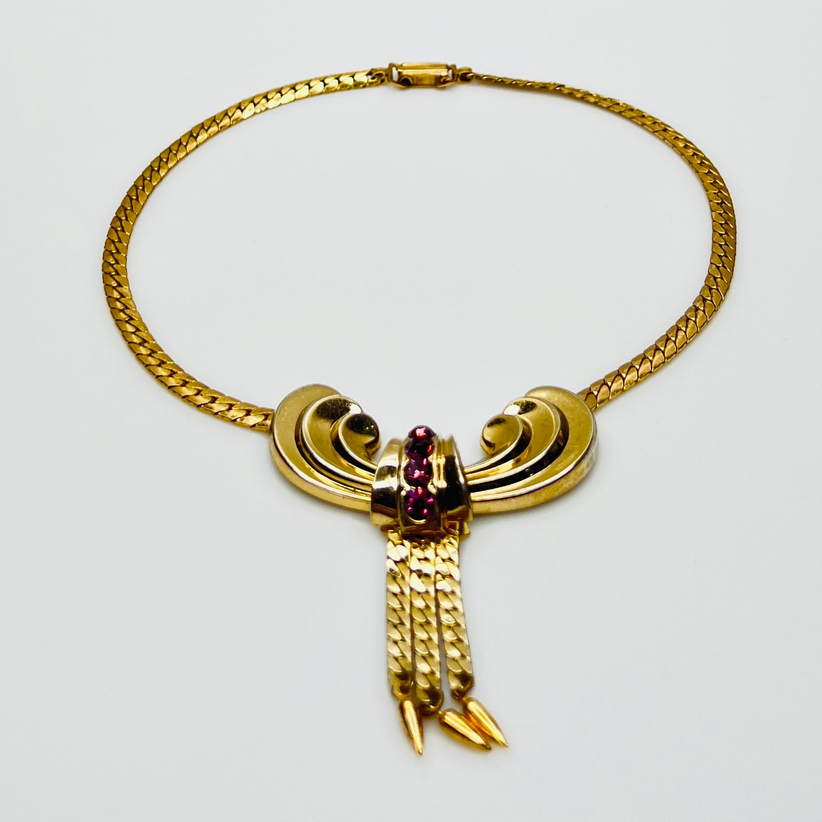1940s Coro Pegasus purple rhinestone tassel choker