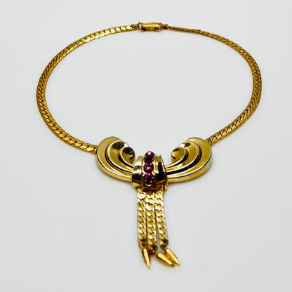 1940s Coro Pegasus purple rhinestone tassel choker