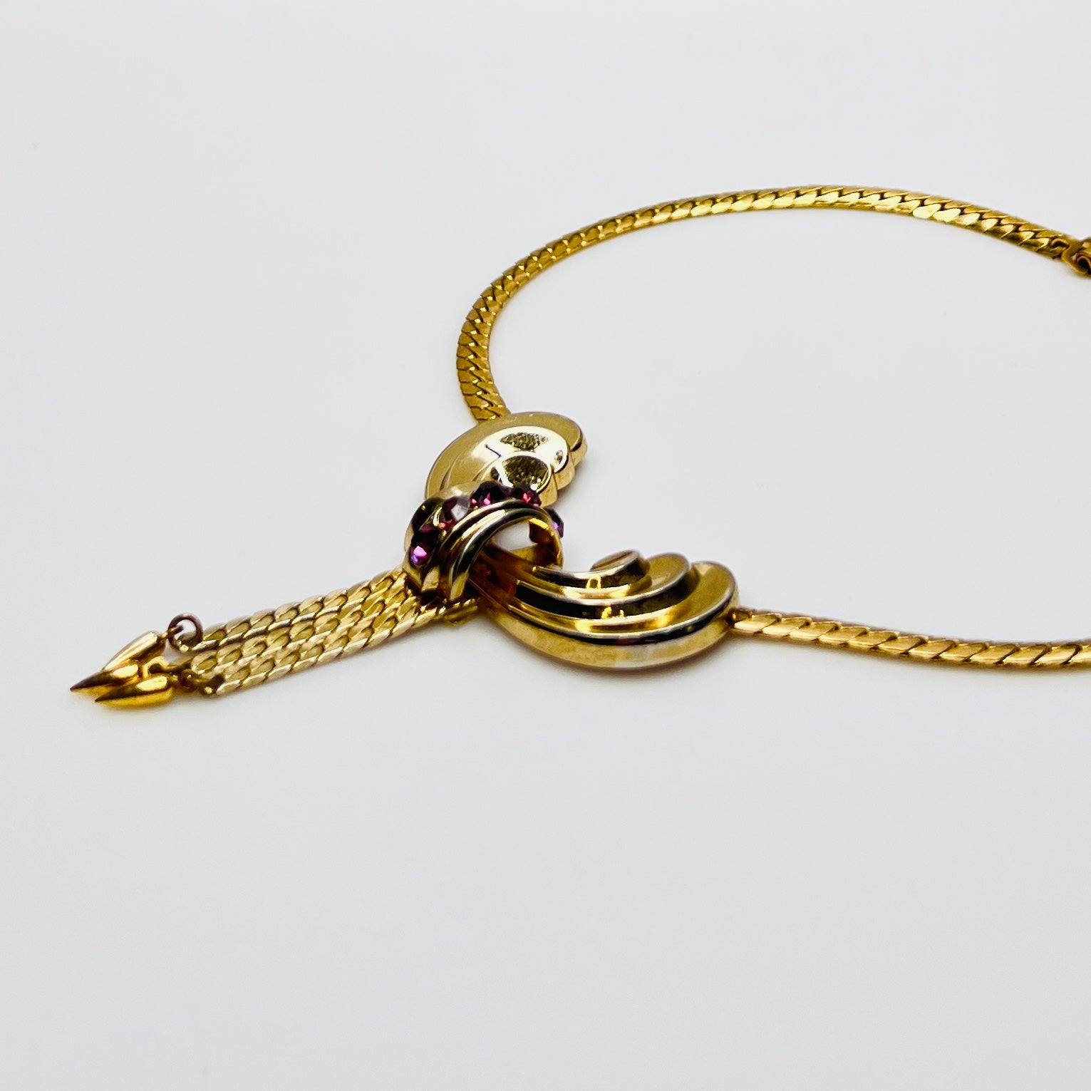 1940s Coro Pegasus purple rhinestone tassel choker