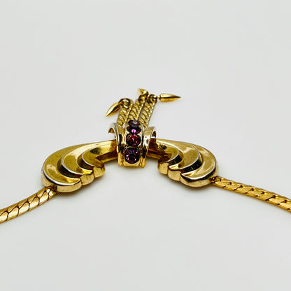 Vintage gold tone choker with purple glass rhinestones