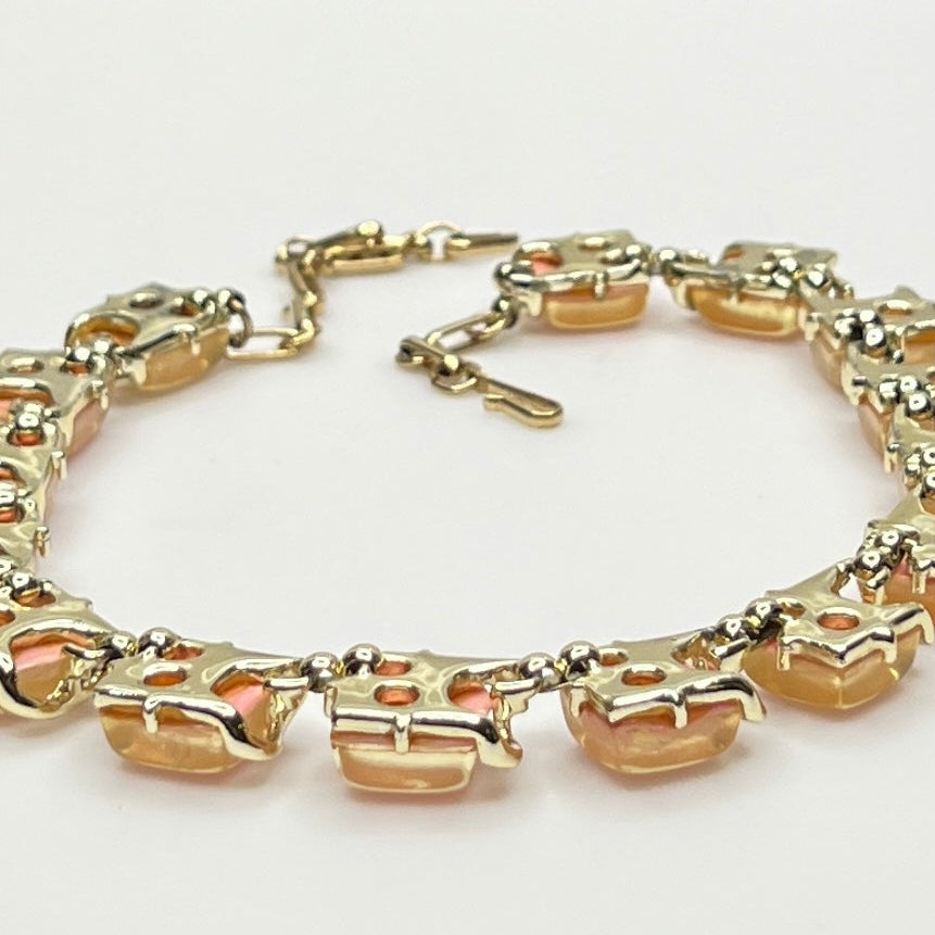 Coro Lucite confetti necklace with peach iridescent panels, gold-tone setting