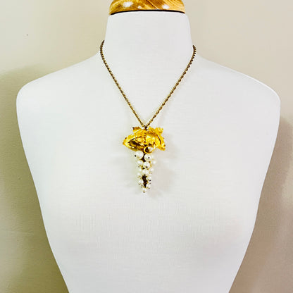 Close-up of 1950s faux pearl grape cluster convertible pendant