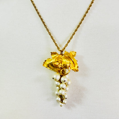 Close-up of 1950s faux pearl grape cluster convertible pendant