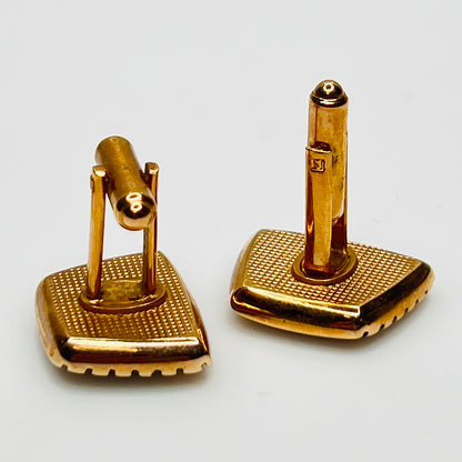 1950s Hickok cufflinks with teal glass cabochons and rose gold-tone setting