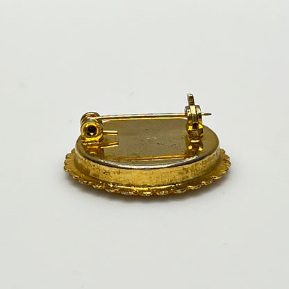 Vintage Italian gold micro mosaic brooch with floral rose motif