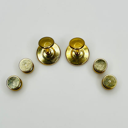 Gold & Black Tuxedo Set – Vintage Formal – Bezel Set Glass Cufflinks + Studs