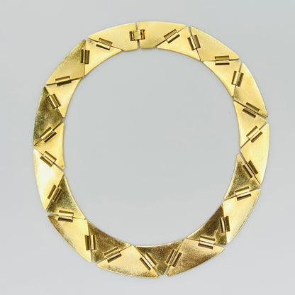 Gold-Tone Geometric Choker Necklace – 1980s Modernist – Sculptural Links
