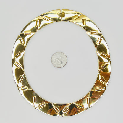Gold-Tone Geometric Choker Necklace – 1980s Modernist – Sculptural Links