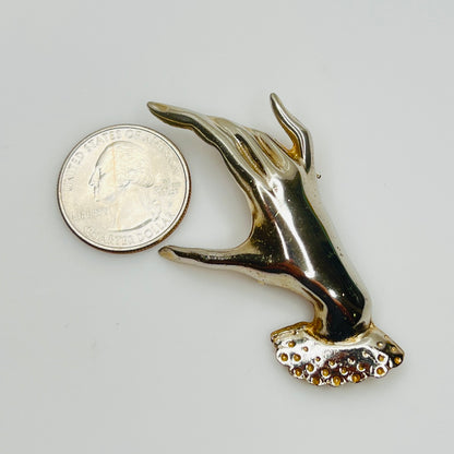 1950s silver tone sculptural hand brooch
