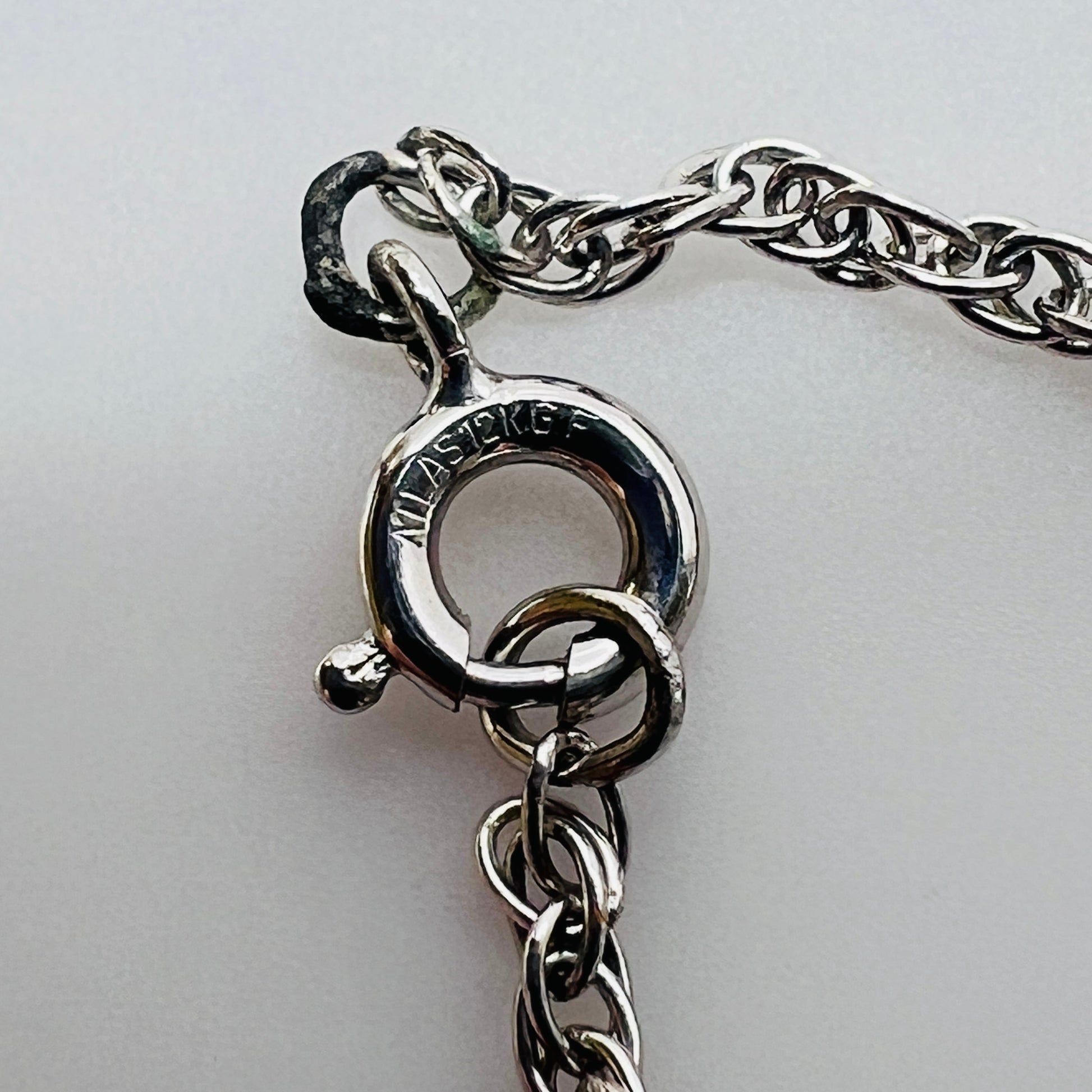 Vintage jade fish hook (Makau) pendant on 12K white gold-filled chain