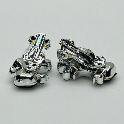 Lisner clip-on earrings with sapphire blue rhinestones and silver-tone setting