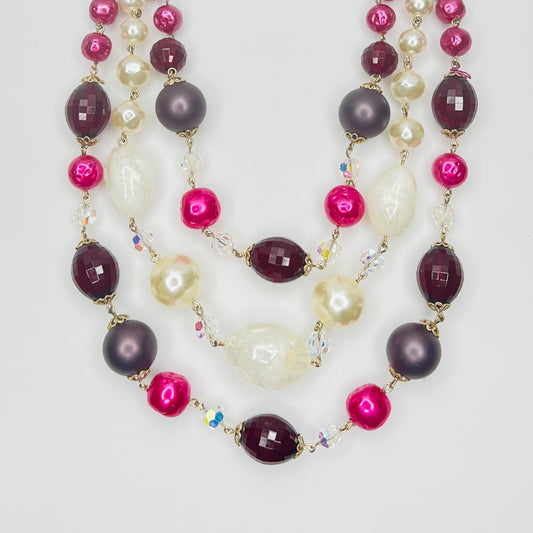 Mid century multi strand faux pearl and crystal necklace