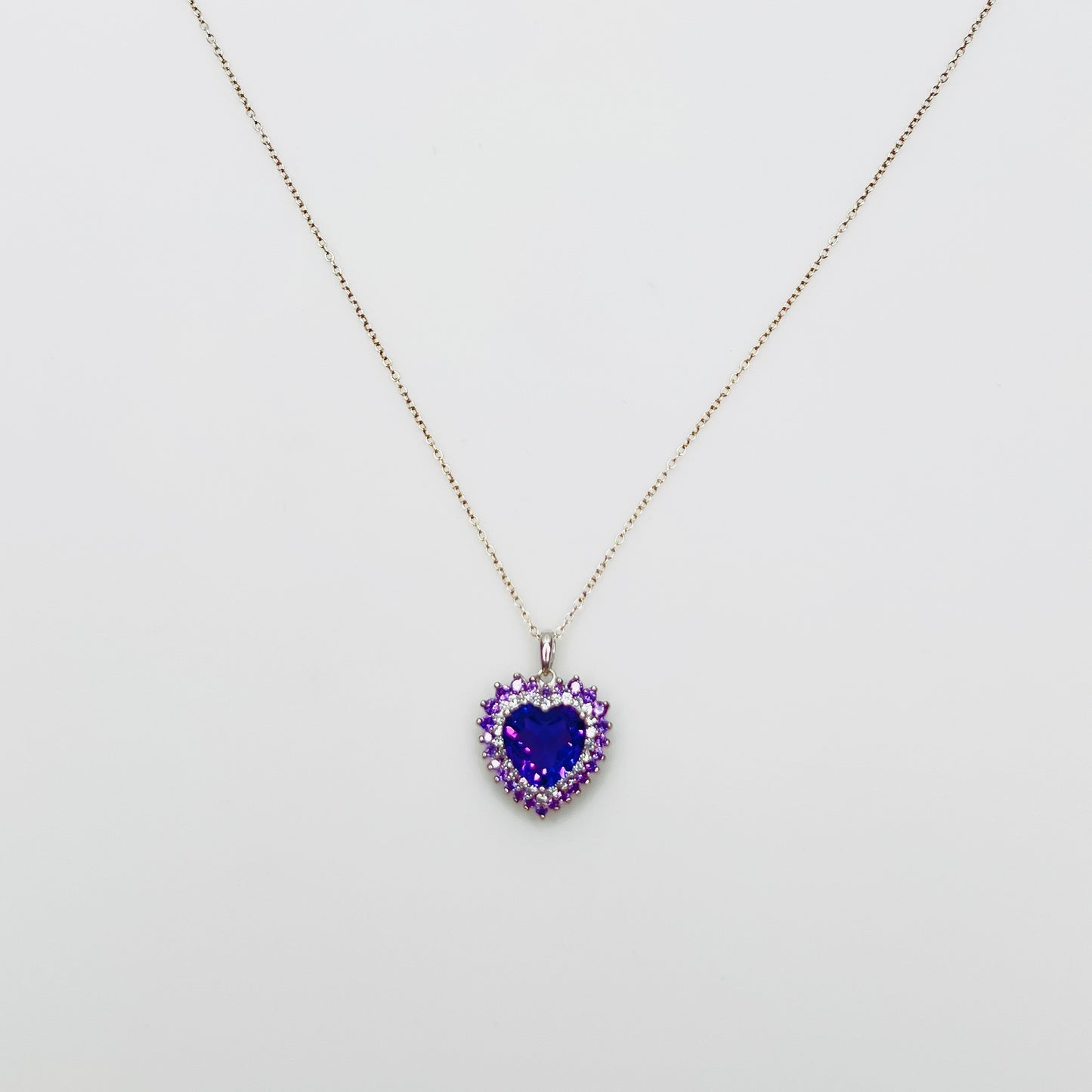 Milor amethyst heart pendant necklace with diamond halo sterling
