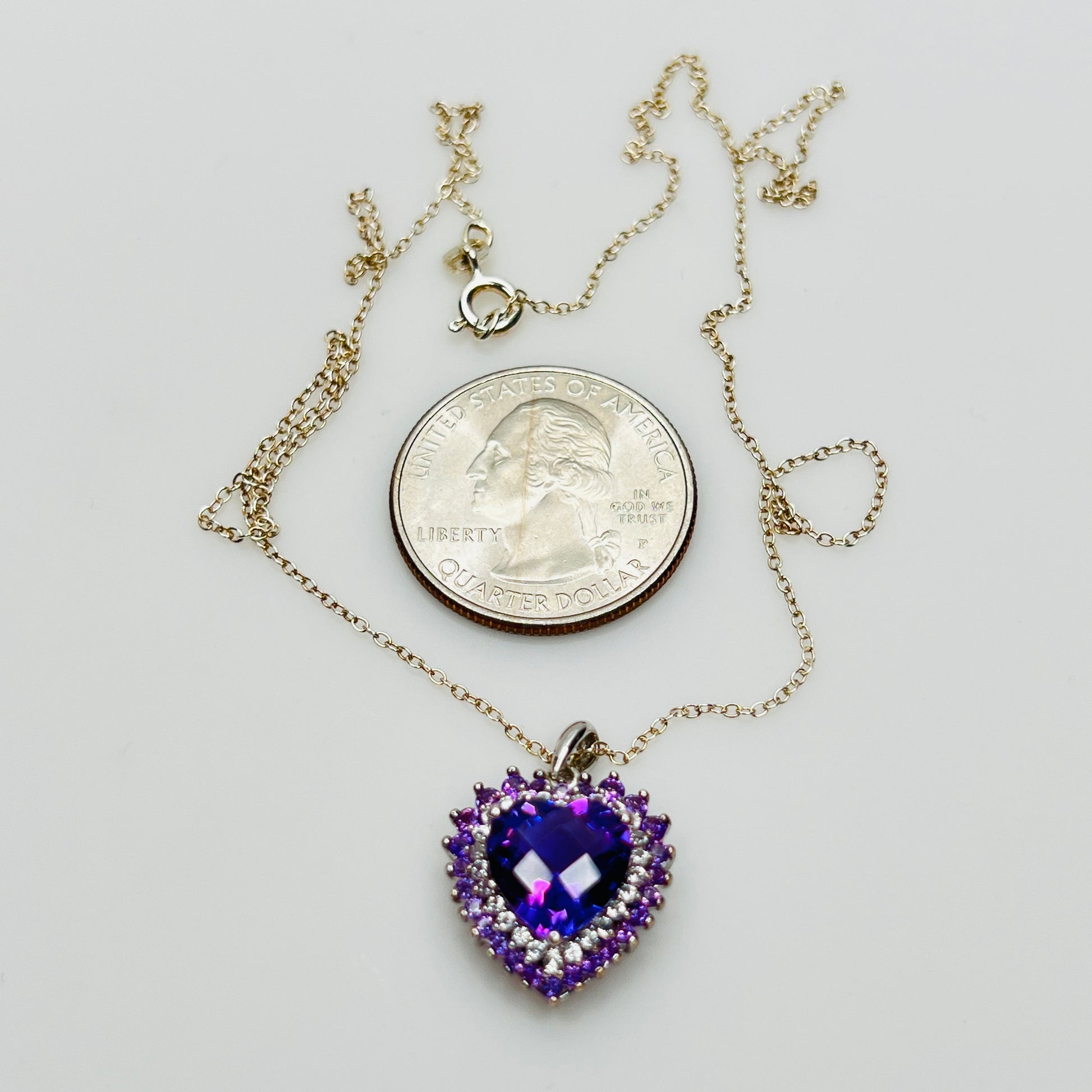 Milor amethyst heart pendant necklace with diamond halo sterling