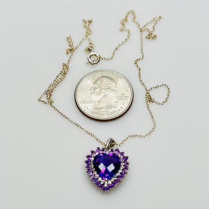 Milor amethyst heart pendant necklace with diamond halo sterling