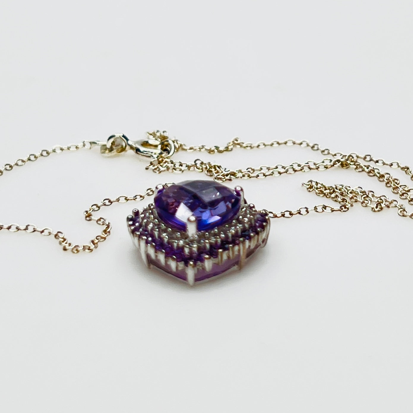 Milor amethyst heart pendant necklace with diamond halo sterling