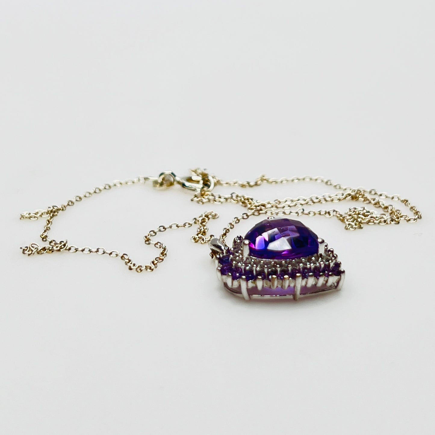 Milor amethyst heart pendant necklace with diamond halo sterling