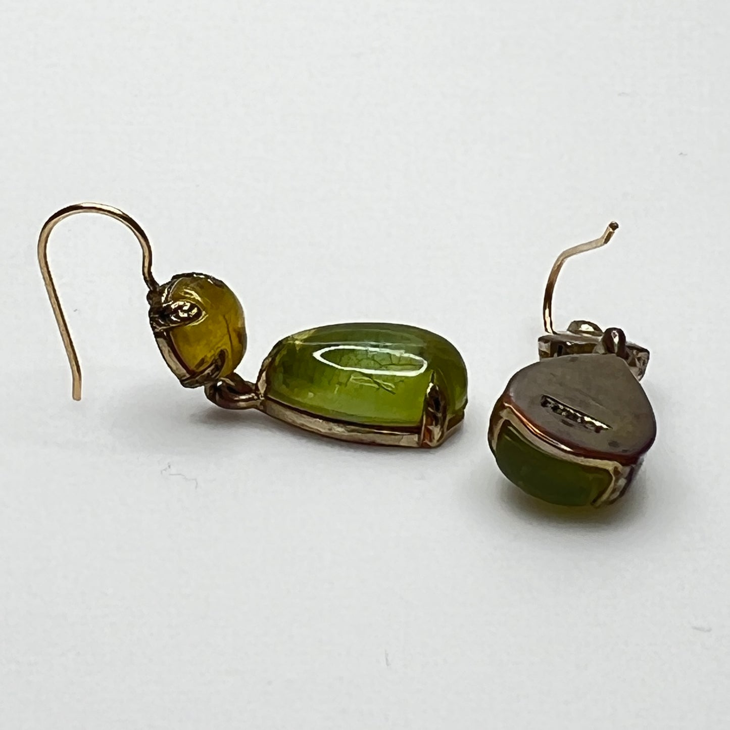 Monet dangle earrings with matching green and yellow glass cabochons